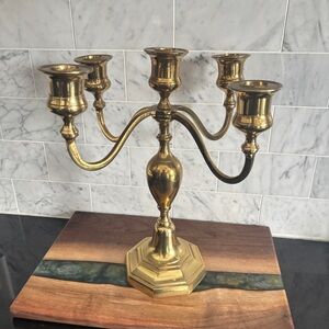 Vintage Large 12” Solid Brass 5 Arm Candelabra